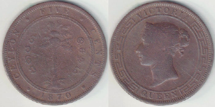1870 Ceylon 5 Cents A005456